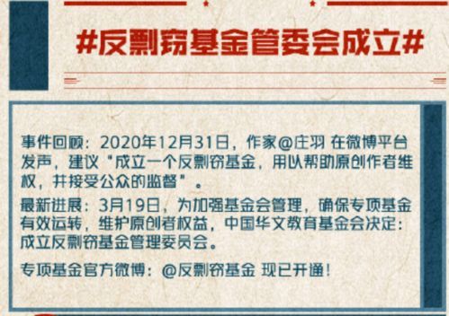 庄羽正式成立反剽窃基金